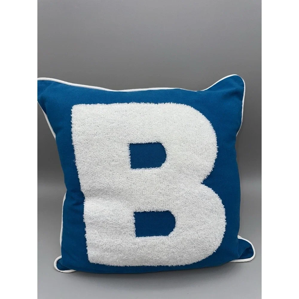 Pillowfort Letter B Throw Pillow Blue White Kids Room Decor Plush 16